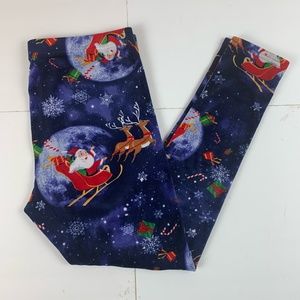 NO BOUNDARIES SUPER SOFT BLUE FLEECE SANTA HOLIDAY FESTIVE CHRISTMAS LEGGINGS